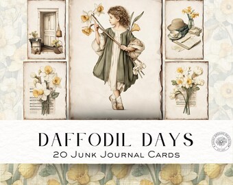 Daffodil Days Junk Journal Cards – Vintage Spring Floral Junk Journal kit, Daffodil Printable Digital Download, Scrapbook Paper DDJJ035G3