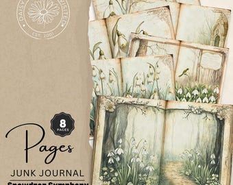 Vintage Snowdrop Symphony Junk Journal Folios Volume 1, Printable Pages, Digital Download, DDJJ0022A