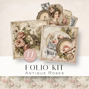 Kit de folio cuadrado de rosas antiguas / Diarios basura / Descarga digital