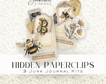 Bee Junk Journal Kit: Druckbare Ephemera, versteckte Büroklammern (Digitaler Download)