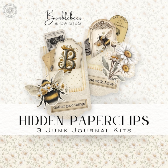 Bee Junk Journal Kit: Printable Ephemera, Hidden Paper Clips (Digital Download)