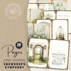 Vintage Snowdrop Symphony Junk Journal Folios Bundle, Printable Pages, Digital Download, DDJJ0022D