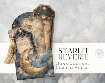 Starlit Reverie | Celestial Junk Journal Pocket Kit – Stars, Skies & Ephemera for Printable Journaling – DDJJ037I1