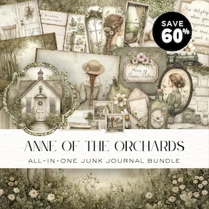 ANNE of the Orchards Junk Journal ALL-in-ONE bundel - Vintage Pack - Afdrukbare knutselbenodigdheden - Digitale download, DDJJ016P
