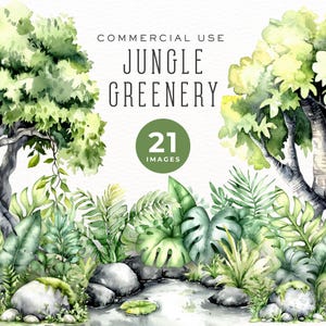 Aquarelle jungle verdure des cliparts, des feuilles de verdure exotique PNG, parfait pour le scrapbooking numérique et les invitations
