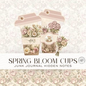 Spring Bloom Cups Versteckte Notiz und geladene Tasche, bedruckbare Zeitschrift Ephemera, digitaler Download, DDJJ008S