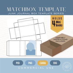 Matchbox Template for Junk Journals | Printable Mini Box | Ephemera Organizer Kit | Mini Books Box | Digital Download | SVG Canva PNG PSD