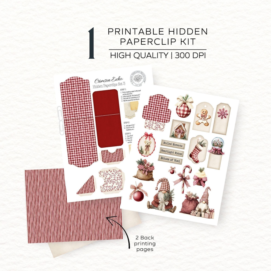 Crimson Echo Set 3 Hidden Paperclips, Red Christmas Embellishments ...