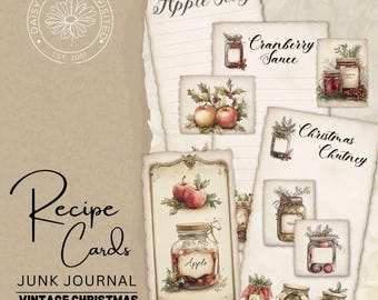 Christmas Recipe Cards - Junk Journal Ephemera - Digital Download, DDRJJ008D