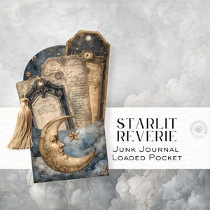 Door de sterren verlichte mijmering | Celestial Junk Journal Pocket Kit – Sterren, luchten en ephemera voor afdrukbare journaling – DDJJ037I1
