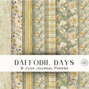 Daffodil Days Junk Journal-papper – Vintage vårblommiga skräpjournalsidor, utskrivbar digital nedladdning av påskliljor, scrapbook-papper DDJJ035G2