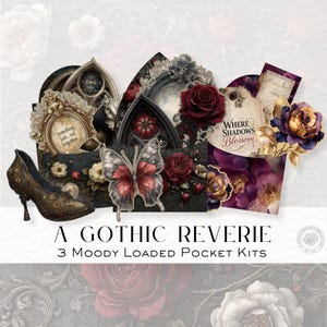 Rêverie gothique - Un lot de poche | 3 pochettes romantiques sombres - Kit éphémère imprimable pour journaux indésirables - DDJJ037I12