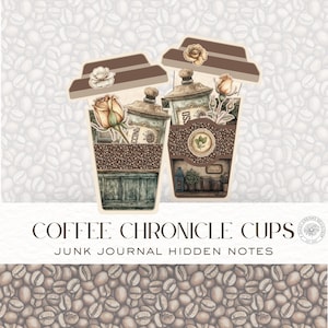 Tasse à café Coffee Chronicles Junk Journal Hidden Note - Impressions café vintage et téléchargements numériques - DDJJ008V