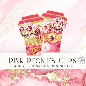 Pink & Gold Peony Junk Journal versteckte Notiz Kaffeetassen - Natur inspiriert - Digital Download, DDJJ00AA