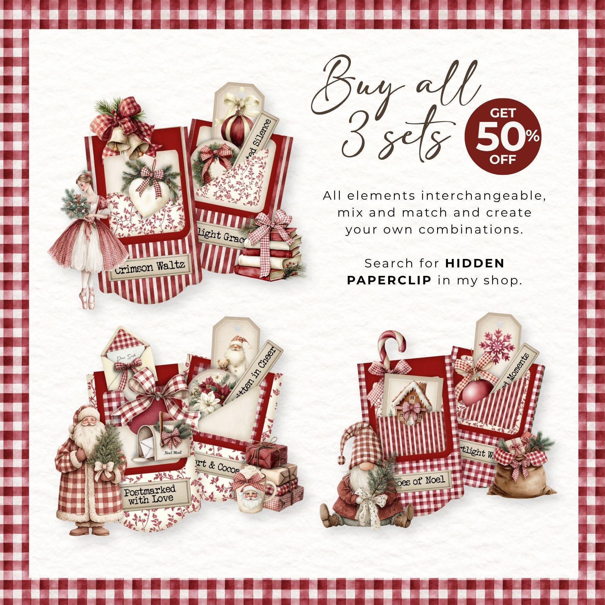 Crimson Echo Set 2 Hidden Paperclips, Christmas Red Journaling Set ...