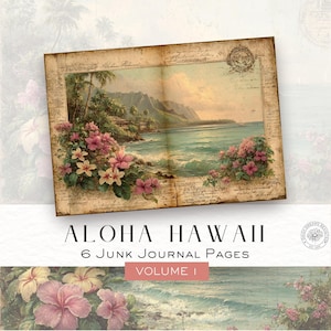 Aloha Hawaii Volume 1, vintage Junk Journal pages, Printable Journal Pages Digital Download, Digital Download, DDJJ037L1