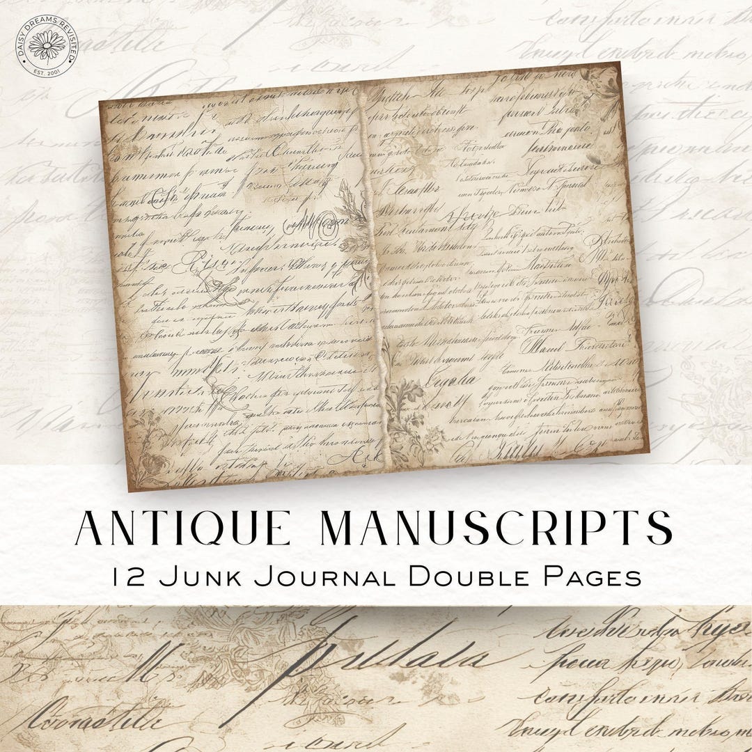 Antique Script Journal Pages: Vintage Calligraphy Backgrounds (digital ...