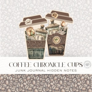 Coffee Chronicles Junk Journal Hidden Note xícara de café - Vintage Coffee Printables e downloads digitais - DDJJ008V