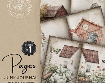 Farm Life Printable Pages Volume 2 - Rustic Digital Collage - Junk Journal Kit Vintage Farmhouse Ephemera - Printable Digital Kit, DDJJ011B