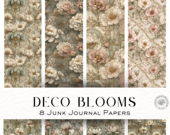 Deco Bloom Art Deco – Vintage back printing paper Junk Journal Pages, Cottagecore Printable Digital Download, Scrapbook DDJJ037A