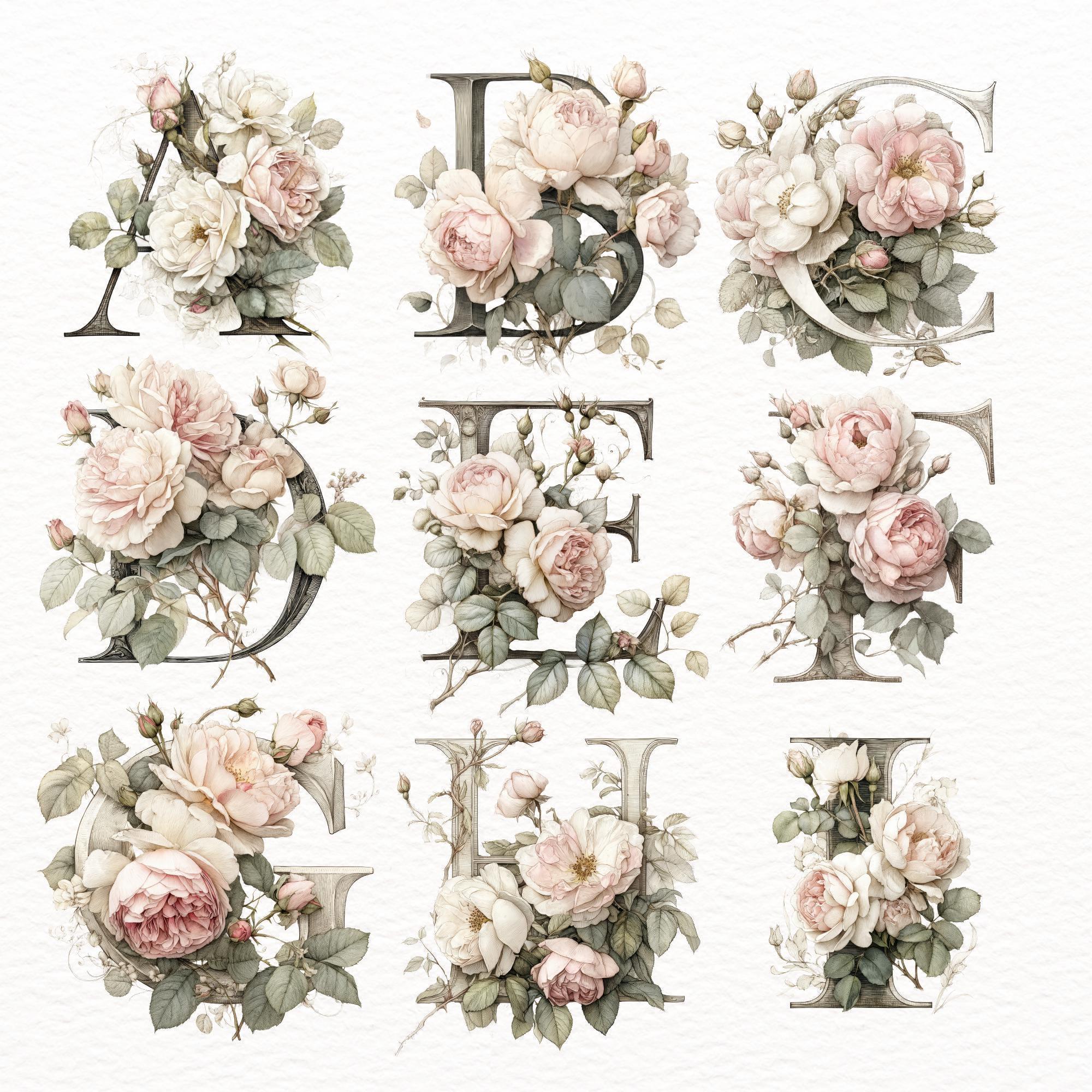 Monogram With Roses Vintage Rose Monograms Png, Floral Clipart, Instant Download ...