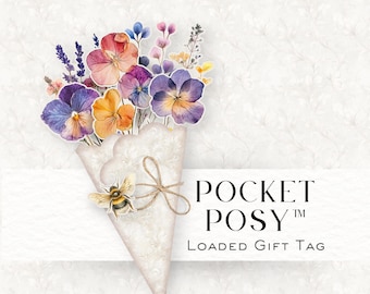 Pressed with Love Pocket Posy ™ - Druckbare geladene Tag-Geschenkkarte | Vintage Gänseblümchen Ephemera Kit | Junk-Journal Einlage DDJJ040PP1