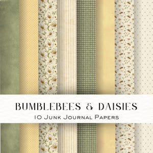 Bumblebees and Daisies Junk Journal paper Digital Download, Vintage Scrapbooking Ephemera, Honey Bee Vintage Mixed Media Kit