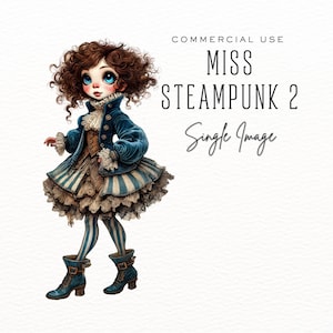 Steampunk Girl II Clipart, Miss Steampunk Sass, Vintage Fantasy PNG, Watercolor Digital Art for Crafts, Scrapbooking & Journals, DDC022