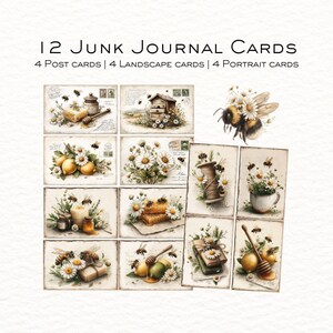 Bumblebees and Daisies Junk Journal Cards, Vintage Ephemera, Scrapbooking Kit, Digital Download, Honey Bee Crafts image 2