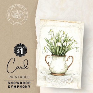 Vintage Snowdrop Symphony foldable Card, Printable Pages, Digital Download, DDJJ007AD