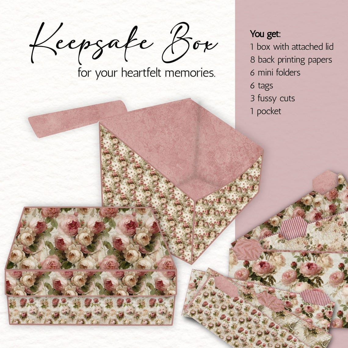 Antique Roses Keepsake Box With Index Cards and Ephemera for Junk ...