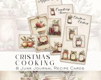 Christmas Recipe Cards, Holiday Baking Printables, Junk Journal Ephemera, Festive Scrapbook Paper, Bonus Blank Cards