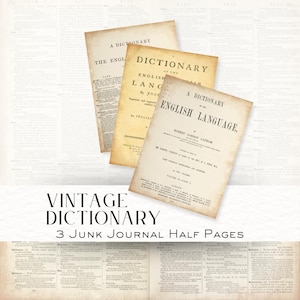 Vintage Dictionary Cover Pages: Junk Journal Ephemera (Digital Download, 3 JPGs A4/Letter Size)