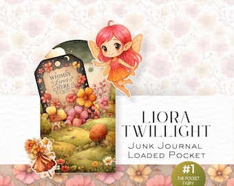 Liora Twilight Pocket Fairy Collection – Whimsical Junk Journal Loaded Pocket with Tags DDJJ038O2