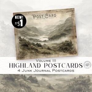 Cartes postales Highland vintage Scotland Junk Journal Volume 3, cartes journal imprimables, téléchargement numérique, documents éphémères vintage, DDJJ035U