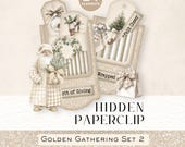 Golden Gathering Set 2 - Hidden Paperclips, Gold Xmas Kit, Holiday Tags, Junk Journal Kit, Vintage Ephemera, Festive Craft Embellishments