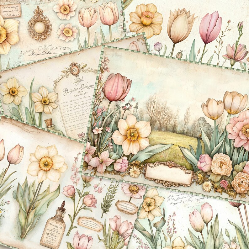 Spring Journal Pages Spring Folio Pages and Words for Junk Journals, Printable Ephemera ...