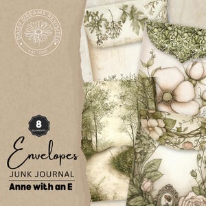 ANNE of the Orchards Junk Journal-enveloppen - Vintage Ephemera Pack - Afdrukbare knutselbenodigdheden - Digitale download, DDJJ016J