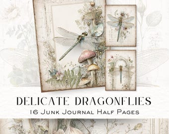 Dragonfly Junk Journal Kit: Vintage Botanical Ephemera (Digital Download, 16 Pages)