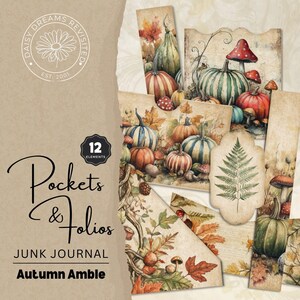 Automne Amble Junk Journal Pockets and Folios, clipart aquarelle, éphémères imprimables, créations en papier, DDRJJ004H
