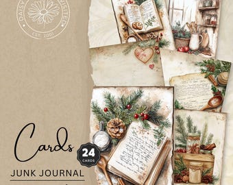 Suger & Spice Christmas Bakery Journal and Recipe cards, Junk Journal  Kit, Vintage Christmas Tags, Digital Download, DDRJJ003G
