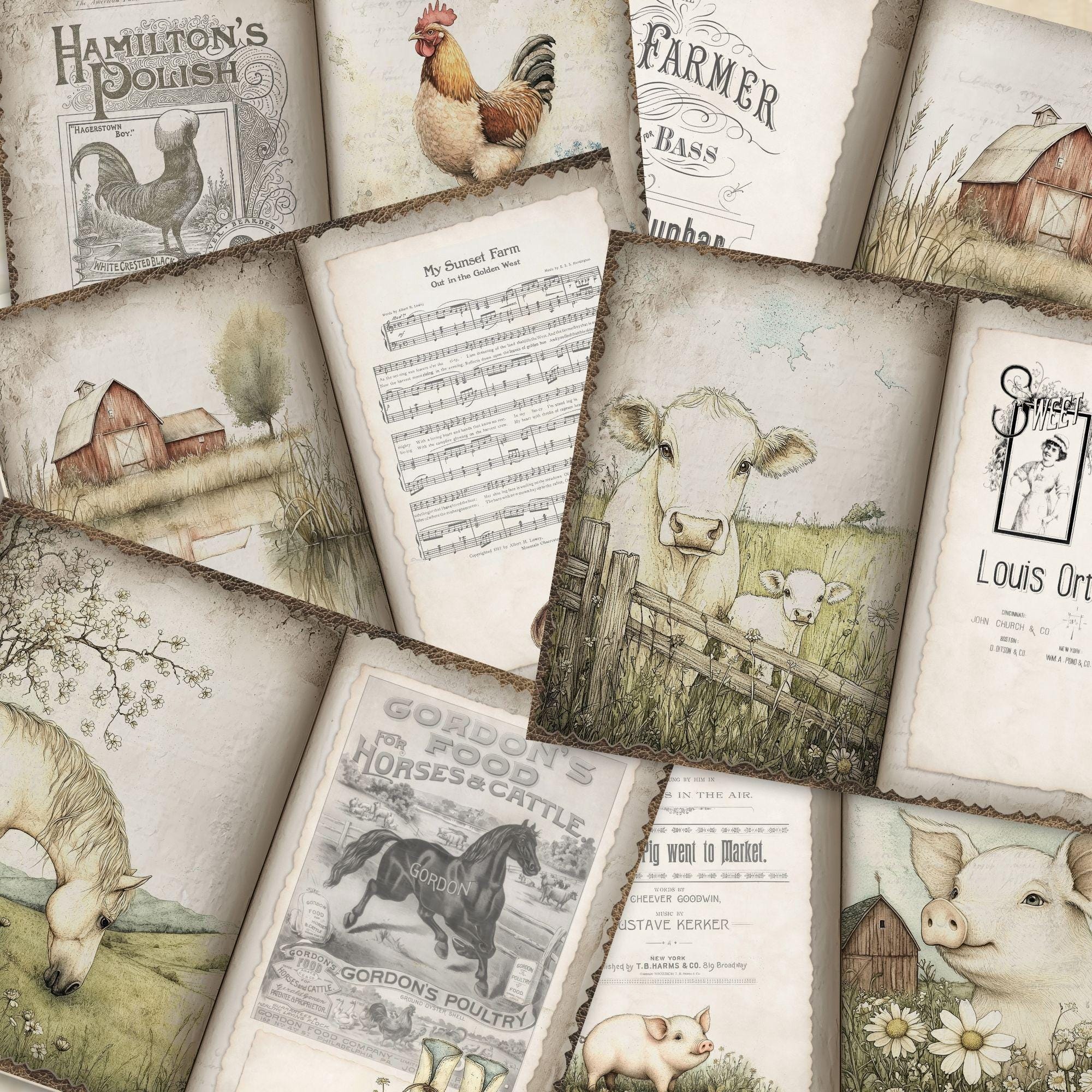 Farm Life Printable Pages Volume 4 - Rustic Digital Collage - Junk ...