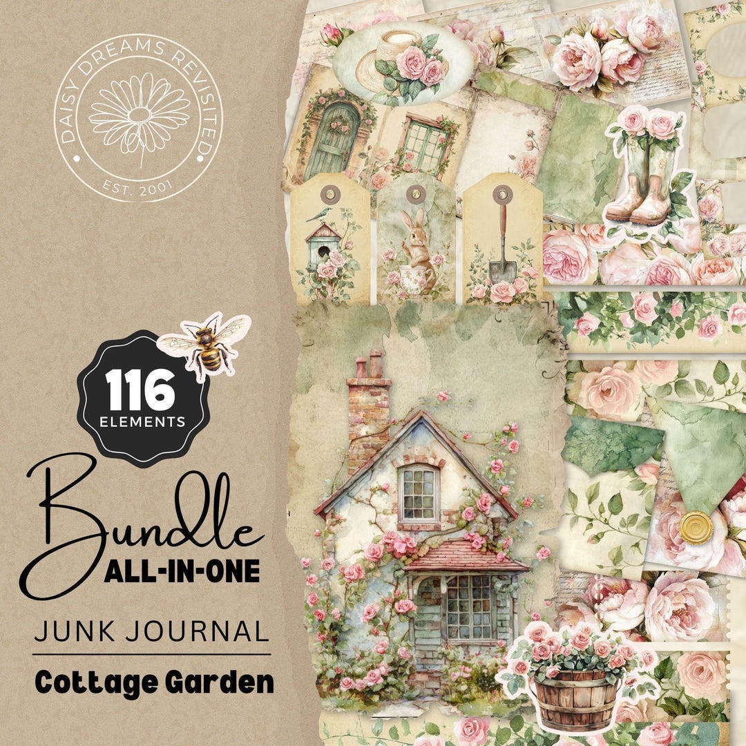 ALL-IN-ONE Bundle - Garden Cottage Junk Journal Kit, Folio Pages ...