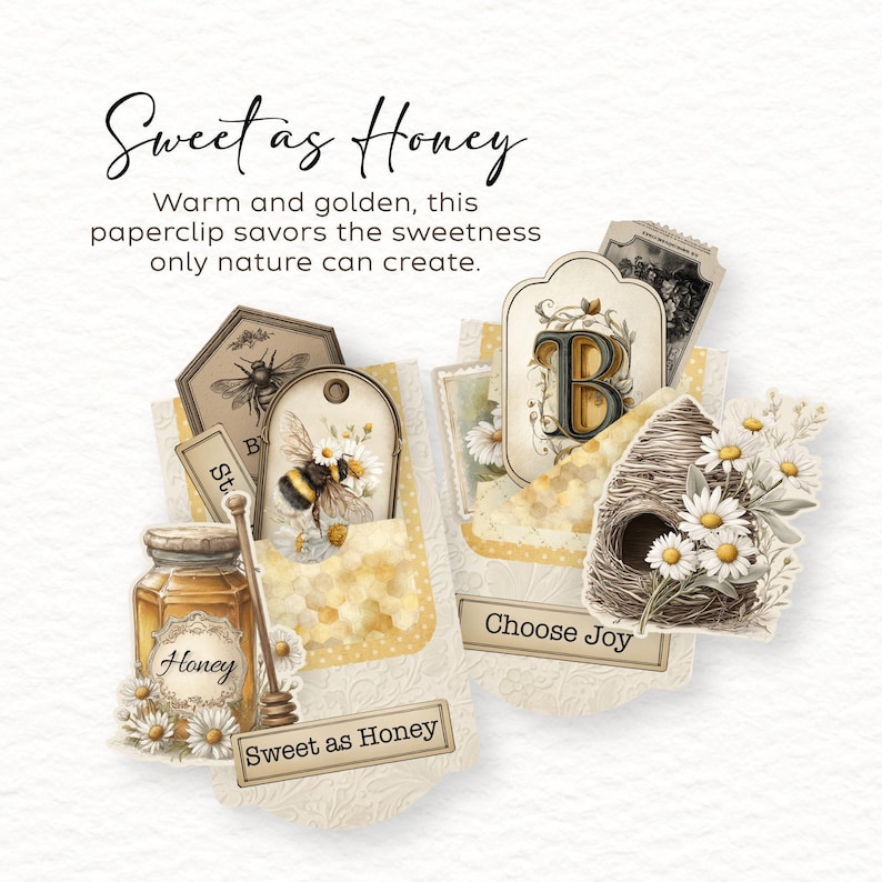 Bee Junk Journal Kit: Printable Ephemera, Hidden Paper Clips (Digital Download) image 6