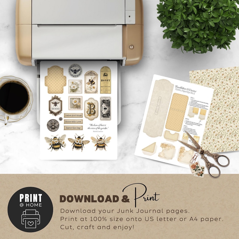 Bee Junk Journal Kit: Printable Ephemera, Hidden Paper Clips (Digital Download) image 8