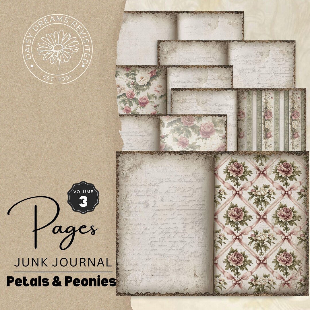 Petals & Peonies Junk Journal Pages Volume 3 - Printable Floral ...