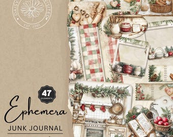 Suger & Spice Christmas Bakery Junk Journal Ephemera, Junk Journal  Kit, Vintage Christmas Tags, Digital Download, DDRJJ003J