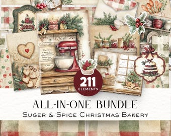 Suger & Spice Christmas Bakery ALL-IN-ONE Bundle, Junk Journal  Kit, Vintage Christmas Tags, Digital Download, DDRJJ003L