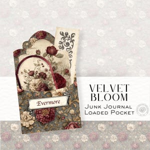 Velvet Bloom / Moody Floral Loaded Pocket – Kit de etiquetas imprimibles y diario romántico DDJJ037I3
