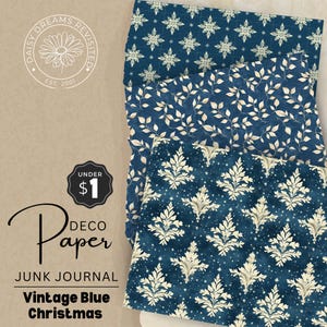 Papel para impresión de diario basura vintage azul navideño, papel para envolver regalos, descarga digital, DDJJ007T